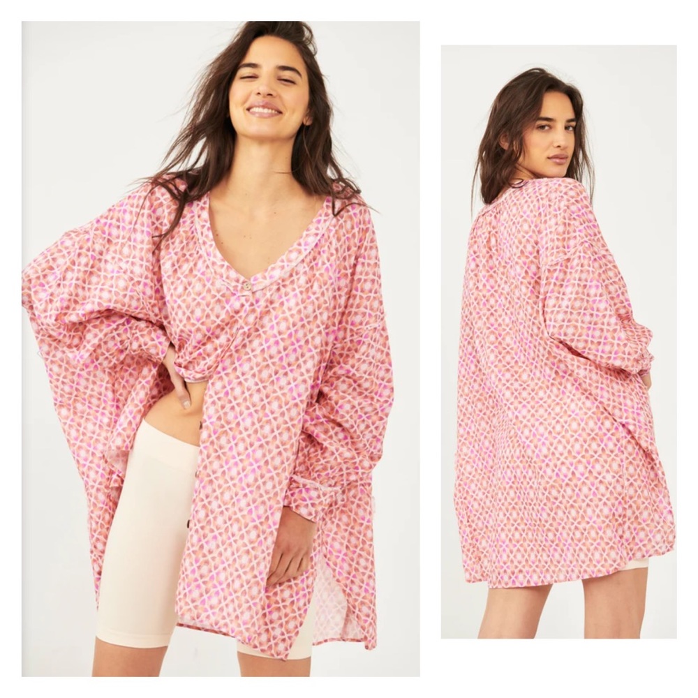 Free People Oversized Linen Blend Top Size Medium
